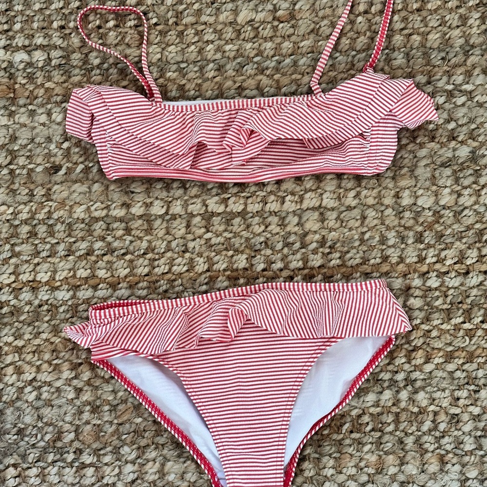 Chic Red Striped Girls Bikini Set
